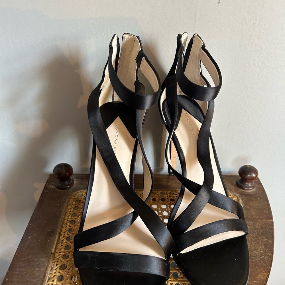 ANTONIO MELANI Black Satin Strappy High Heels